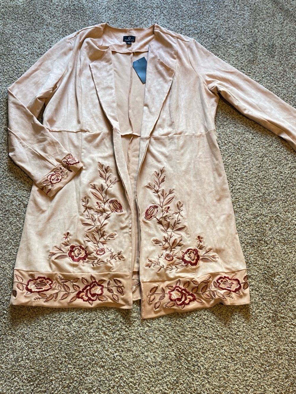 Curations NWT Women’s Floral Embroidered Dusty Rose Open-Front Cardigan Sz L